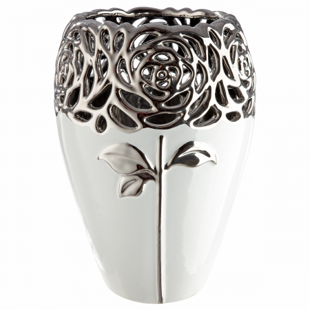 Vaza, trandafir, motiv trandafir, Ceramica, alba, PU 2, H. 23,5 cm, D. 16 cm VAZE SI GHIVECE - Vaza, trandafir, motiv trandafir, Ceramica, alba, PU 2, H. 23,5 cm, D. 16 cm