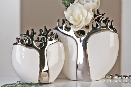 Vaza Tree ceramica, alb / argintiu, 21x9 cm [1]