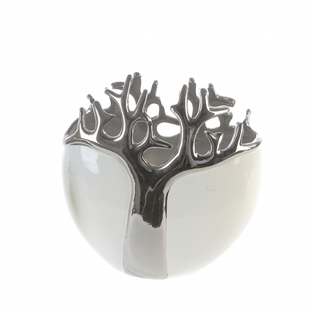 Vaze si boluri - Vaza Tree ceramica, alb / argintiu, 21x9 cm