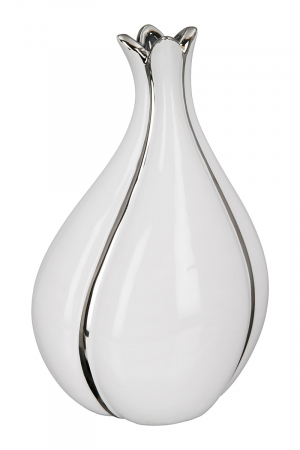 SALE % - Vaza Tulip, Ceramica, Alb/Argintiu, 19.5x12.5x20 cm