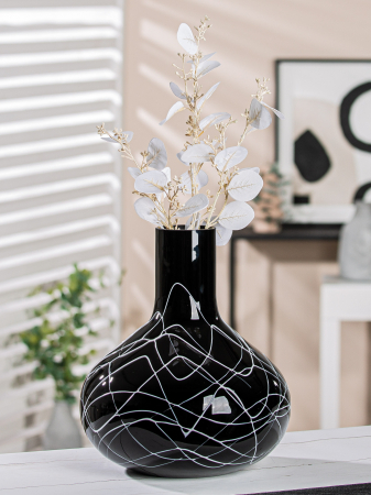 SALE % - Vaza Uderzo spider web, sticla, negru, 28x24.5 cm