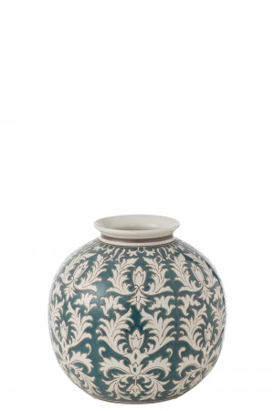 SALE % - Vază, Victoria rotundă, Porțelan, Verde/Alb, L 26| W 26| H 24 cm