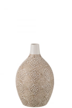 SALE % - Vază, Wabi Rotund Porțelan, Bej/Alb, L 20| W 20| H 33 cm