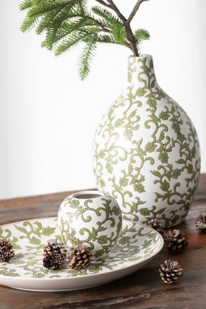 Vază, Yezi rotundă, Porțelan, Verde/Alb, L 20| W 20| H 33 cm [1]