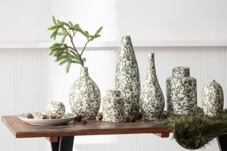 Vază, Yezi rotundă, Porțelan, Verde/Alb, L 20| W 20| H 33 cm [2]