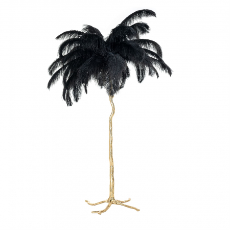 Lampadare - Lampadar Burlesque, Cupru/Pene, Auriu/Negru, 175x110x110 cm