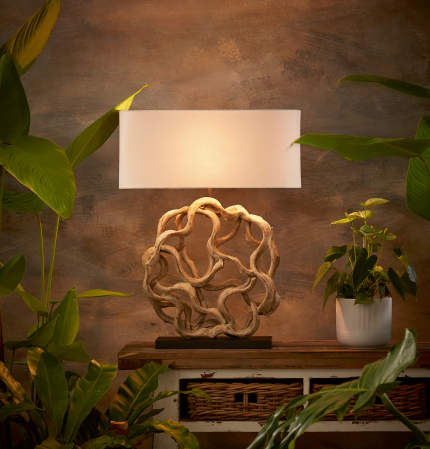 SALE % - Veioza Circle of Roots, Lemn, Ecru/Negru, 55x71x20 cm