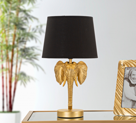 IN STOC - Veioza Elephant, Rasina/Fier/Hartie/Fibre sintetice, Auriu/Negru, 43x25x25 cm
