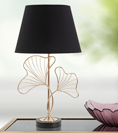 SALE % - Veioza Leaves, Fier/PVC/Poliester, Negru/Auriu, 60x30x30 cm