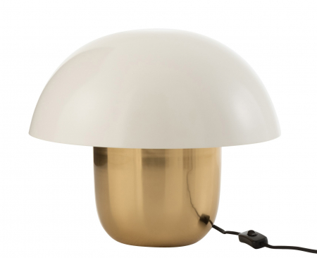 IN STOC - Veioza Mushroom, Metal/Fier, Alb/Auriu, 40x40x40 cm