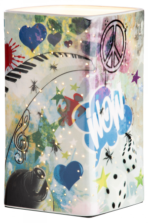 SALE % - Veioza Street Art, Portelan, Multicolor, 12.5x12.5x22 cm