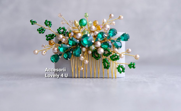LUCY - Accesoriu pentru par elegant - Green , Accesoriu cu perle și cristale [3]