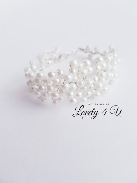 BRATARA MIREASA, ACCESORII LOVELY 4 U, BRATARA CU PERLE ALBE, BRATARA ARGINT, PERLE ALBE, BRATARA ELEGANTA, [3]