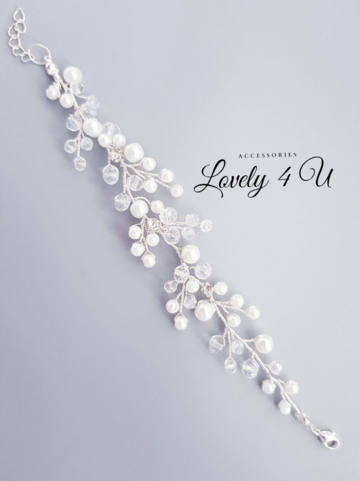 set bijuterii mireasa, set diadema si cercei mireasa, set diadema cercei si bratara cu perle, cercei mireasa cu perle, set accesorii nunta, set bijuterii nunta, bratara mireasa cu perle albe, set argintiu mireasa cu perle , cercei lungi mireasa, bratara mireasa [10]