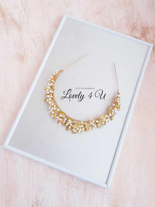 CORONITA STIL GRECESC, ACCESORII STIL GRECESC, BIJUTERII STIL GRECESC, CORONITA CU FRUNZE, TIARA CU FRUNZE, FRUNZE AURII, ACCESORII FRUNZE AURI, TIARA FRUNZE AURI, ACCESORII LOVELY 4 U,TIARA, CORONITA [10]