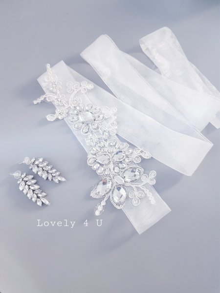 Accesorii Lovely 4 u, Accesorii talie mireasa, Cordon mireasa, Esarfa pentru dezgatit, Accesorii mireasa dezgatit, Esarfe mireasa, Esarfa dezgatitul miresei, Bentita mireasa, Coronita mireasa,  Tiara, BENTITA MIREASA PENTRU DEZGATIT MIREASA, SET ACCESORII DEZGATIT MIREASA [6]