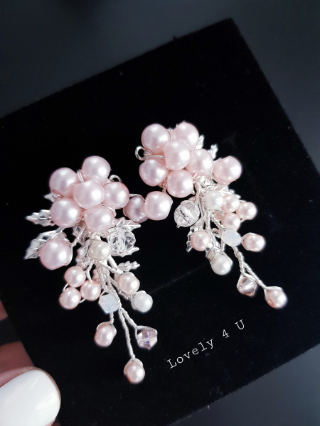 CERCEI DALIANA - Cercei cu perle roz și frunzulițe [5]