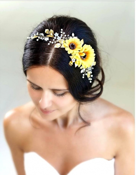 Accesorii cu floarea soarelui, Bijuterii floarea soarelui, diademe cu flori, accesorii handmade, PIEPTAN MIREASA, DIADEMA MIREASA, ACCESORIU PAR MIREASA, ACCESORII DE PAR MIRESE, ACCESORII NUNTA, ACCESORII CU PERLE, DIADEMA CU PERLE, PIEPTAN VOAL MIREASA, BIJUTERII PAR MIREASA, [7]