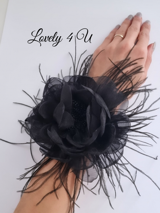 Accesorii LOVELY 4 U, Brosa floare textila, Brosa floare handmade, Brosa floare neagra, Floare textila mare, ,accesorii camasa, accesorii dama, accesorii elegante, accesorii fashion, accesorii perle, accesoriu de pus la gat, accesoriu elegant, accesoriu fashion. [5]