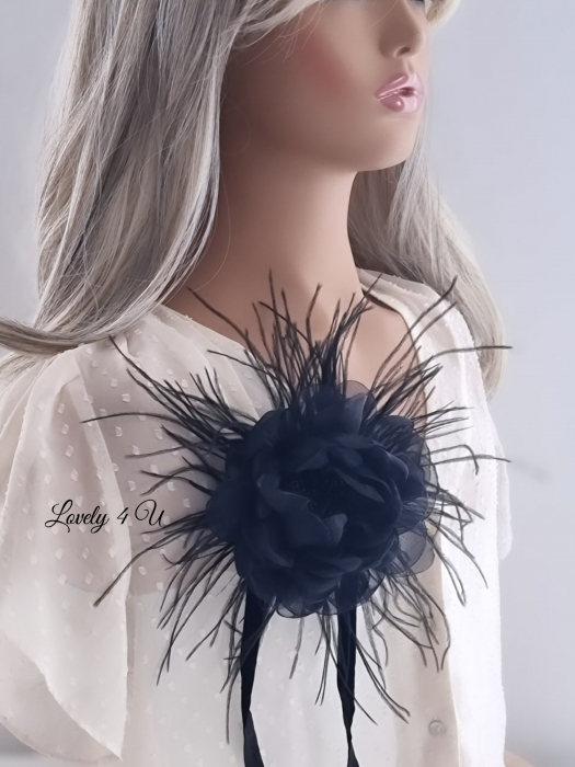 Accesorii LOVELY 4 U, Brosa floare textila, Brosa floare handmade, Brosa floare neagra, Floare textila mare, ,accesorii camasa, accesorii dama, accesorii elegante, accesorii fashion, accesorii perle, accesoriu de pus la gat, accesoriu elegant, accesoriu fashion. [7]
