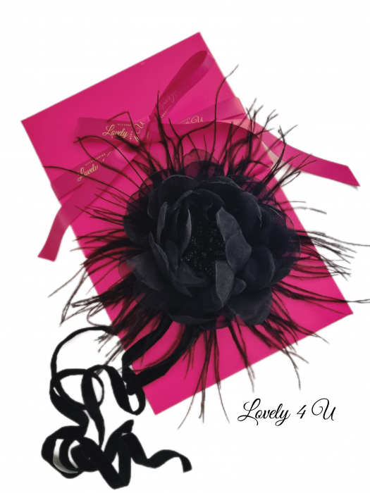 Accesorii LOVELY 4 U, Brosa floare textila, Brosa floare handmade, Brosa floare neagra, Floare textila mare, ,accesorii camasa, accesorii dama, accesorii elegante, accesorii fashion, accesorii perle, accesoriu de pus la gat, accesoriu elegant, accesoriu fashion. [10]