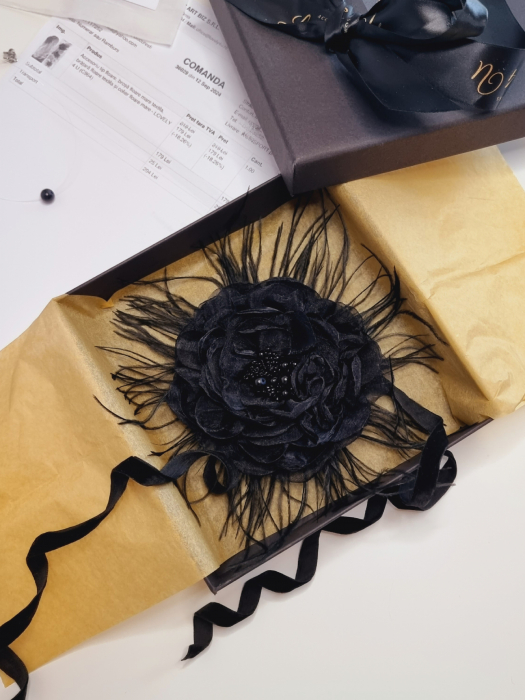 Accesorii LOVELY 4 U, Brosa floare textila, Brosa floare handmade, Brosa floare neagra, Floare textila mare, ,accesorii camasa, accesorii dama, accesorii elegante, accesorii fashion, accesorii perle, accesoriu de pus la gat, accesoriu elegant, accesoriu fashion. [12]