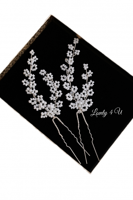 Agrafe coc,agrafe cu perle mireasa, Agrafe mireasa, Accesorii de par mireasa, Accesorii floarea miresei, Floarea miresei, [2]