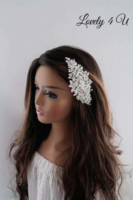 Agrafa cu perle albe, Accesorii cu perle albe, Coafuri mireasa, Diadema mireasa,Bijuterii mireasa, Agrafa cu perle mireasa, Pieptan voal mireasa , Coronita mireasa, Accesorii de par mireasa, Accesorii Lovely4U [13]