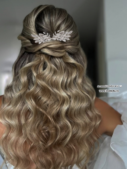 set agrafe coc mireasa, set agrafe pentru mirese, set accesorii nunta, pin coc cu frunze, piepteni si pini mireasa, accesoriu lateral cu funze, decoratiuni par mireasa, accesoriu mireasa, accesoriu par cu cristale, argintiu, frunze, bucuresti, cluj, diadema mireasa,diadema  frunze, iasi, pieptene mireasa, tiara, Timisoara [14]