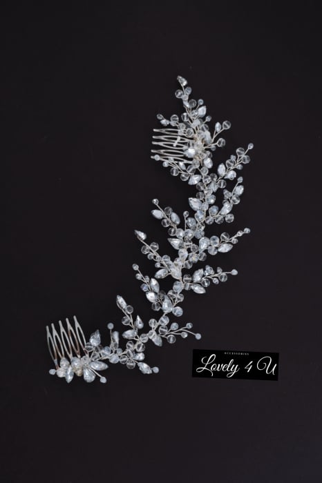 Amalya- Diadema mireasa, Accesoriu de păr cu cristale și pietricele [2]