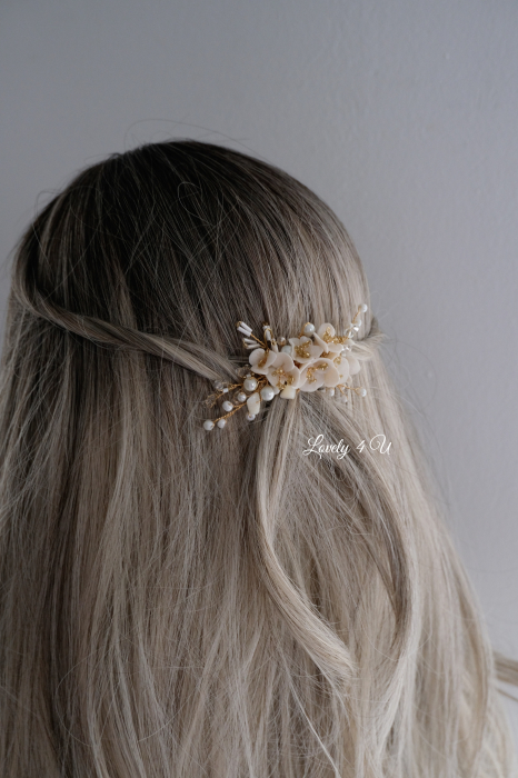 Diadema cu flori, AGRAFĂ PĂR MIREASĂ, PIEPTĂN MIREASA, Pieptene decorativ , AGRAFE PAR MIREASA, AGRAFE CU FLORI MIREASA, PIN COC MIREASA, [21]