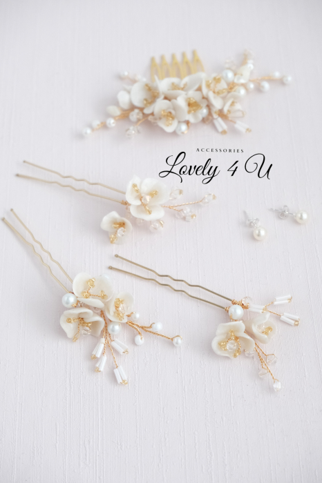 AGRAFE PAR MIREASA, AGRAFE CU FLORI MIREASA, PIN COC MIREASA, AGRAFE MIREASA, ACCESORII CU FLORI MIREASĂ, SET AGRAFE MIREASA, [13]