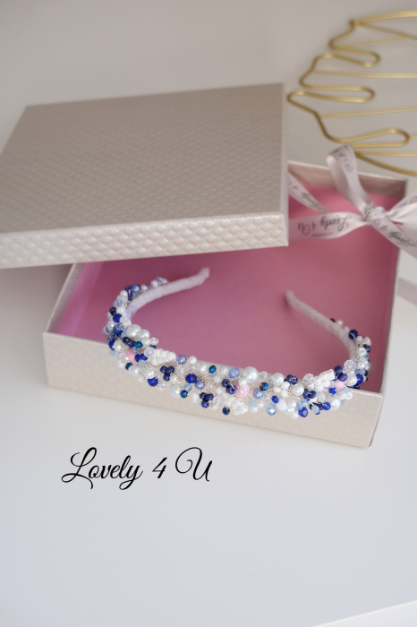 ACCESORII CU PERLE  ALBASTRE, BIJUTERII CU PERLE, PERLE ALBE, DIADEMA ALBASTRA, ACCESORII LOVELY 4 U, BIJUTERII CRISTALE ALBASTRE [5]