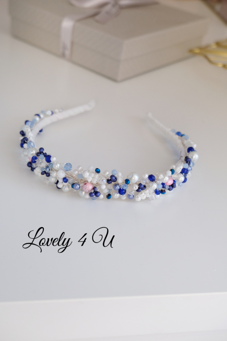 ACCESORII CU PERLE  ALBASTRE, BIJUTERII CU PERLE, PERLE ALBE, DIADEMA ALBASTRA, ACCESORII LOVELY 4 U, BIJUTERII CRISTALE ALBASTRE [6]