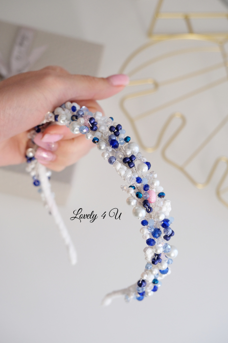 ACCESORII CU PERLE  ALBASTRE, BIJUTERII CU PERLE, PERLE ALBE, DIADEMA ALBASTRA, ACCESORII LOVELY 4 U, BIJUTERII CRISTALE ALBASTRE [7]