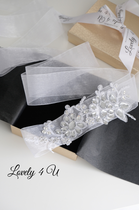 Accesorii Lovely 4 u, Accesorii talie mireasa, Cordon mireasa, Esarfa pentru dezgatit, Accesorii mireasa dezgatit, Esarfe mireasa, Esarfa dezgatitul miresei, Bentita mireasa, Coronita mireasa,  Tiara, BENTITA MIREASA PENTRU DEZGATIT MIREASA, SET ACCESORII DEZGATIT MIREASA [13]