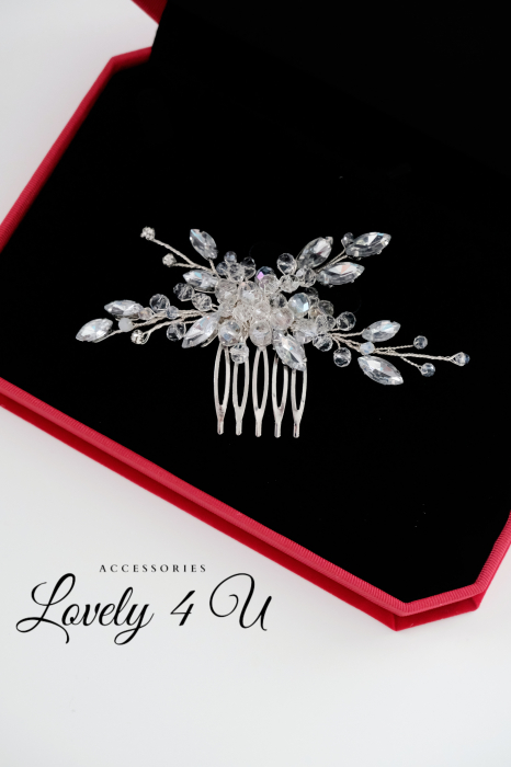Accesorii Lovely 4 U, diadema mireasa cu cristale, Diadema mireasa, Diademe, pieptan mic, pieptan voal mireasa [2]