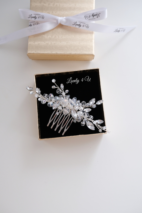 Accesorii Lovely 4 U, diadema mireasa cu cristale, Diadema mireasa, Diademe, pieptan mic, pieptan voal mireasa [9]