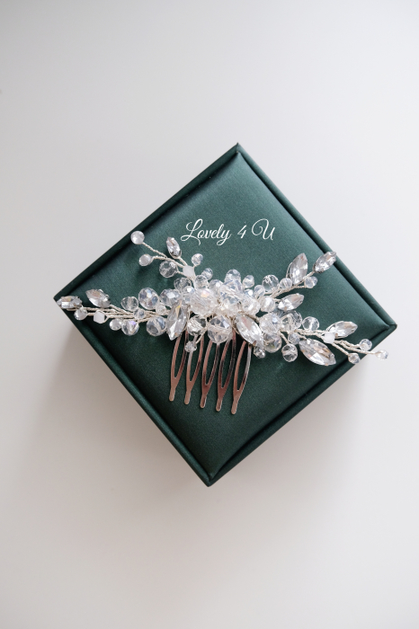Accesorii Lovely 4 U, diadema mireasa cu cristale, Diadema mireasa, Diademe, pieptan mic, pieptan voal mireasa [11]