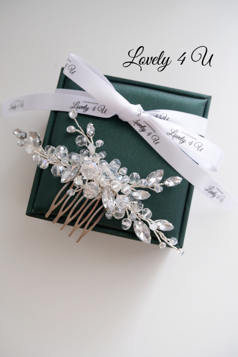 Accesorii Lovely 4 U, diadema mireasa cu cristale, Diadema mireasa, Diademe, pieptan mic, pieptan voal mireasa [10]