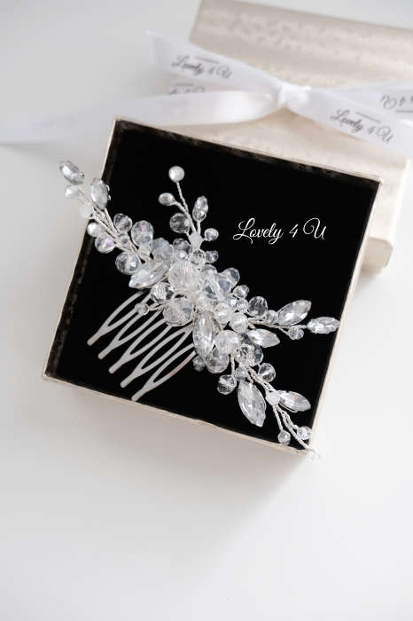 Accesorii Lovely 4 U, diadema mireasa cu cristale, Diadema mireasa, Diademe, pieptan mic, pieptan voal mireasa [8]