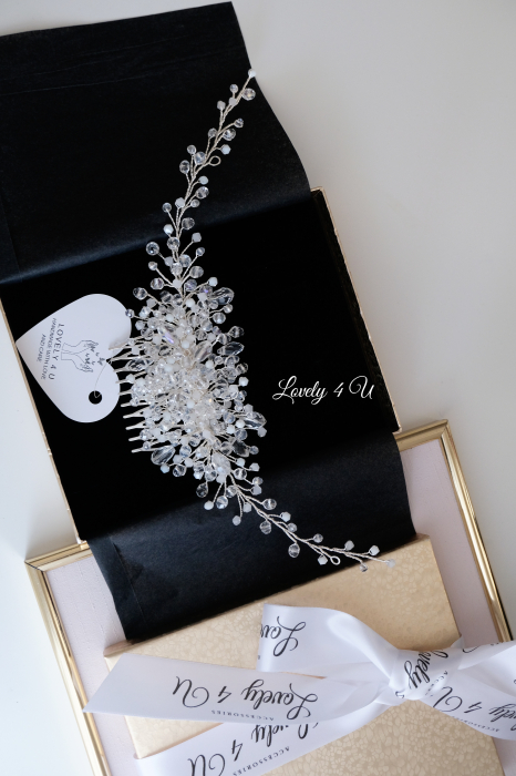 DIADEMA MIREASA, ACCESORII PAR MIREASA, DIADEME MIRESE, CORONITA MIREASA, BIJUTERII MIREASA 2023, PIEPTAN MIREASA CU CRISTALE, PIEPTAN VOAL MIREASA, AGRAFA PAR MIREASA, ACCESORII CU PIETRE, LOVELY 4 U [11]