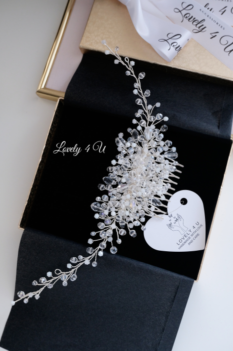 DIADEMA MIREASA, ACCESORII PAR MIREASA, DIADEME MIRESE, CORONITA MIREASA, BIJUTERII MIREASA 2023, PIEPTAN MIREASA CU CRISTALE, PIEPTAN VOAL MIREASA, AGRAFA PAR MIREASA, ACCESORII CU PIETRE, LOVELY 4 U [8]