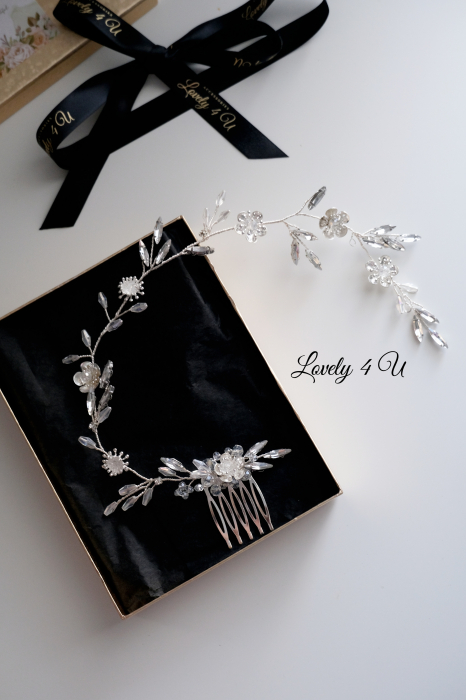 PIEPTAN MIREASA, DIADEMA MIREASA, ACCESORIU PAR MIREASA, ACCESORII DE PAR MIRESE, ACCESORII NUNTA, ACCESORII CU PERLE, DIADEMA CU PERLE, PIEPTAN VOAL MIREASA, BIJUTERII PAR MIREASA, CORONITA, TIARA [2]