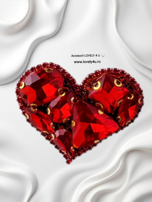 Broșă handmade Inimă Roșie – Bijuterie unicat Lovely 4 U cu cristale și pietre, realizată manual în România [1]