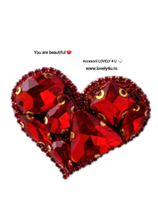 Broșă handmade Inimă Roșie – Bijuterie unicat Lovely 4 U cu cristale și pietre, realizată manual în România [3]