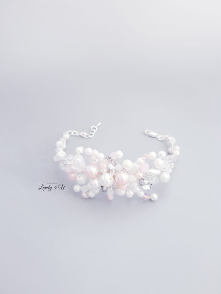 Brățară Romelia - Bratara mireasa cu perle albe și roz [3]