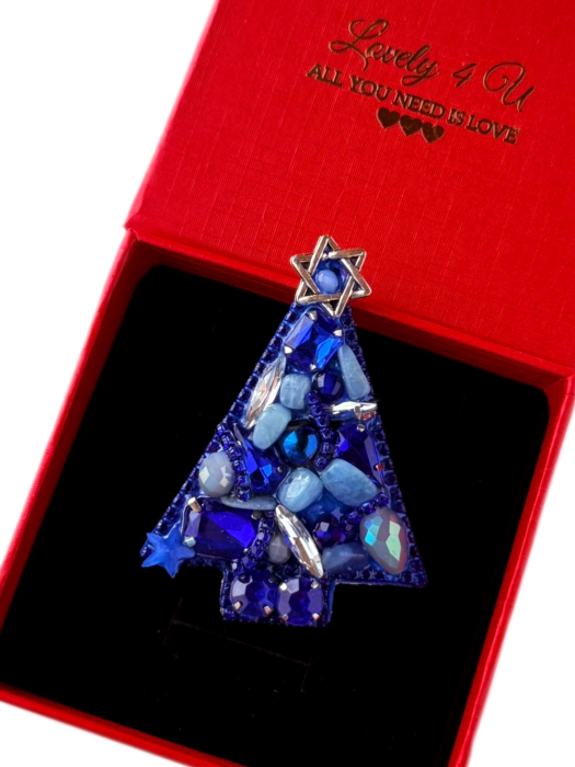 Broșă handmade Brad de Crăciun albastru – Bijuterie unicat Lovely 4 U cu pietre semiprețioase Acvamarin și Lapis Lazuli, realizată manual în România [5]