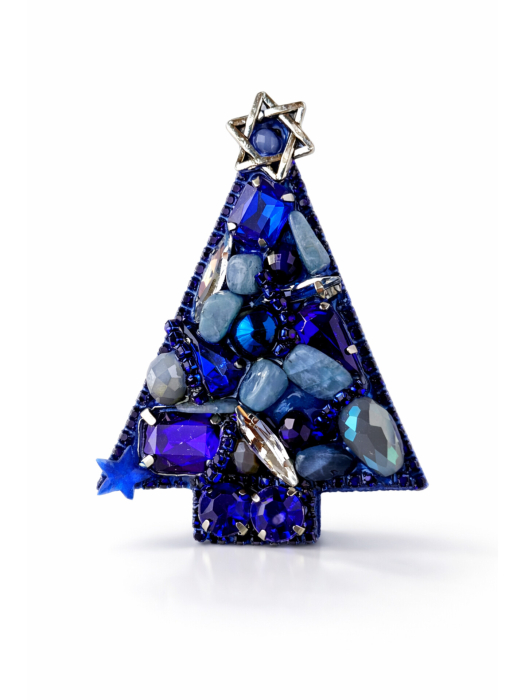 Broșă handmade Brad de Crăciun albastru – Bijuterie unicat Lovely 4 U cu pietre semiprețioase Acvamarin și Lapis Lazuli, realizată manual în România [10]