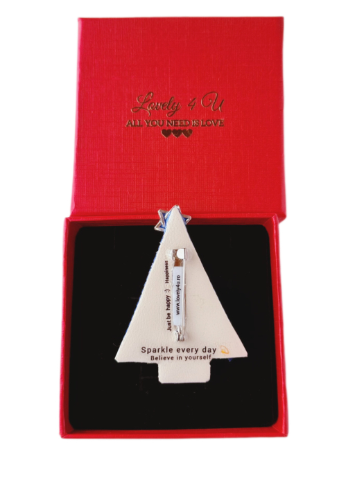 Broșă handmade Brad de Crăciun albastru – Bijuterie unicat Lovely 4 U cu pietre semiprețioase Acvamarin și Lapis Lazuli, realizată manual în România [4]